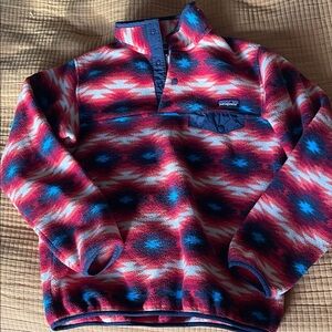 Patagonia synchilla Red and Blue Zip Up Sweater Aztec rare